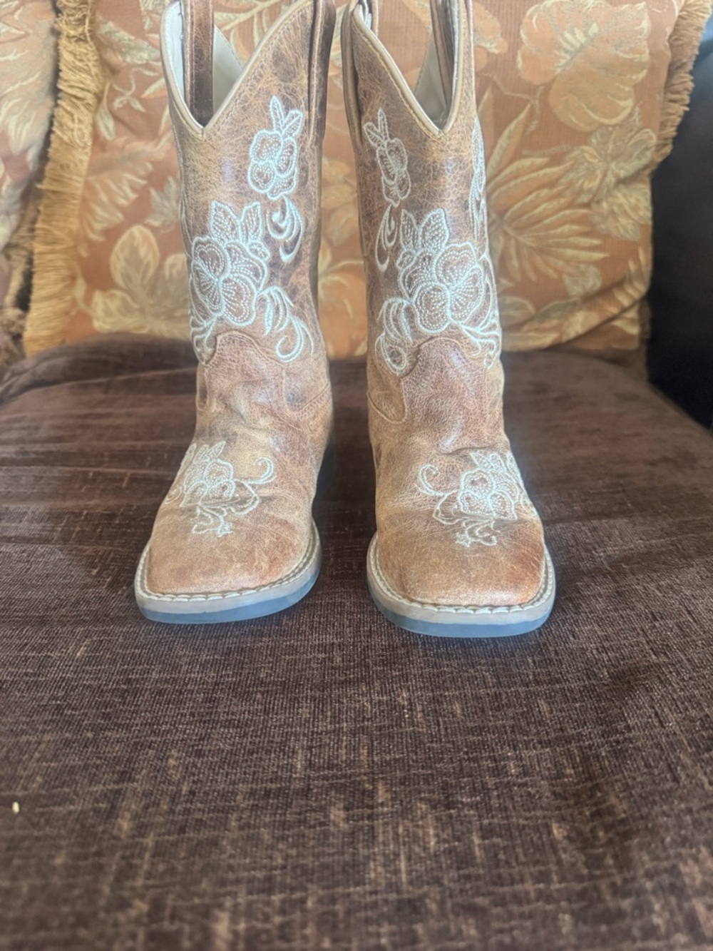 Kids Brown Embroidered Western Boots